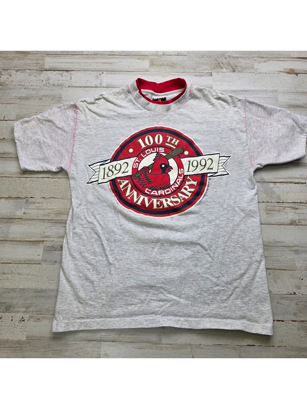 VTG 1992 St Louis Cardinals 100th Anniversary T-Shirt Men's M Gray Red MLB